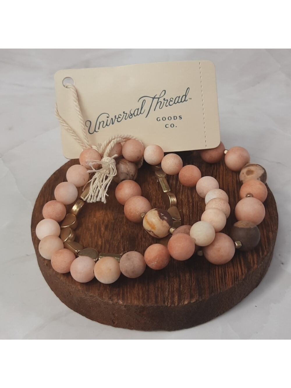 Universal Thread Genuine Stone Stretch Bracelet Set Pink
